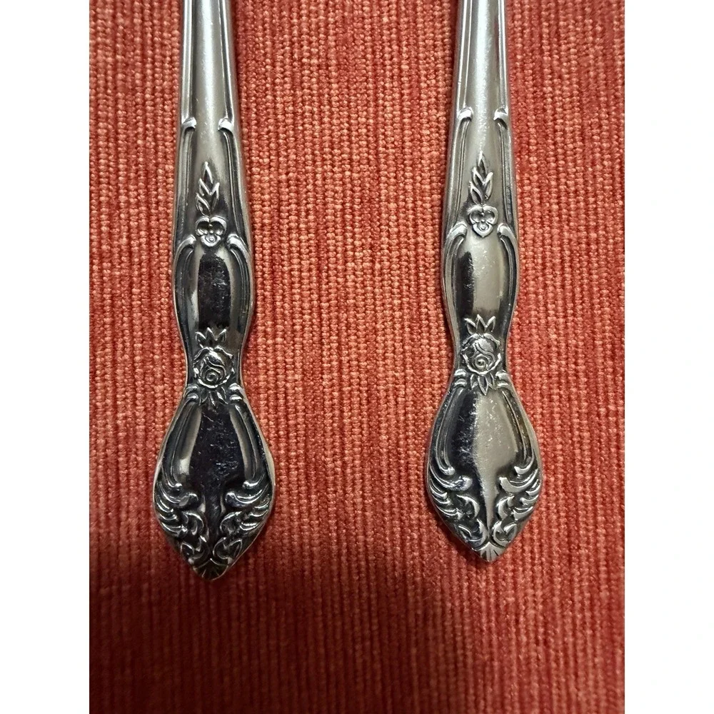 Vintage Japan Stainless Steel Teaspoons Ornate Floral Victorian Scroll Set‎ 6